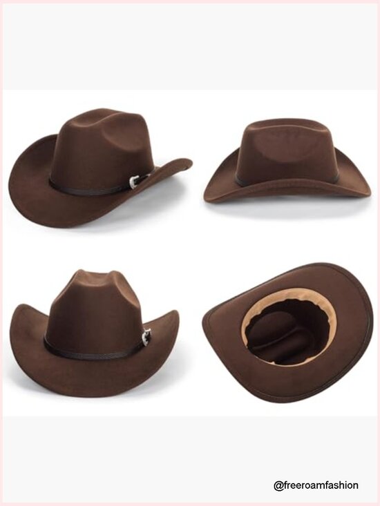 Classic Felt Cowboy Hat with Buckle Belt, Wide Brim, Adjustable main image 6